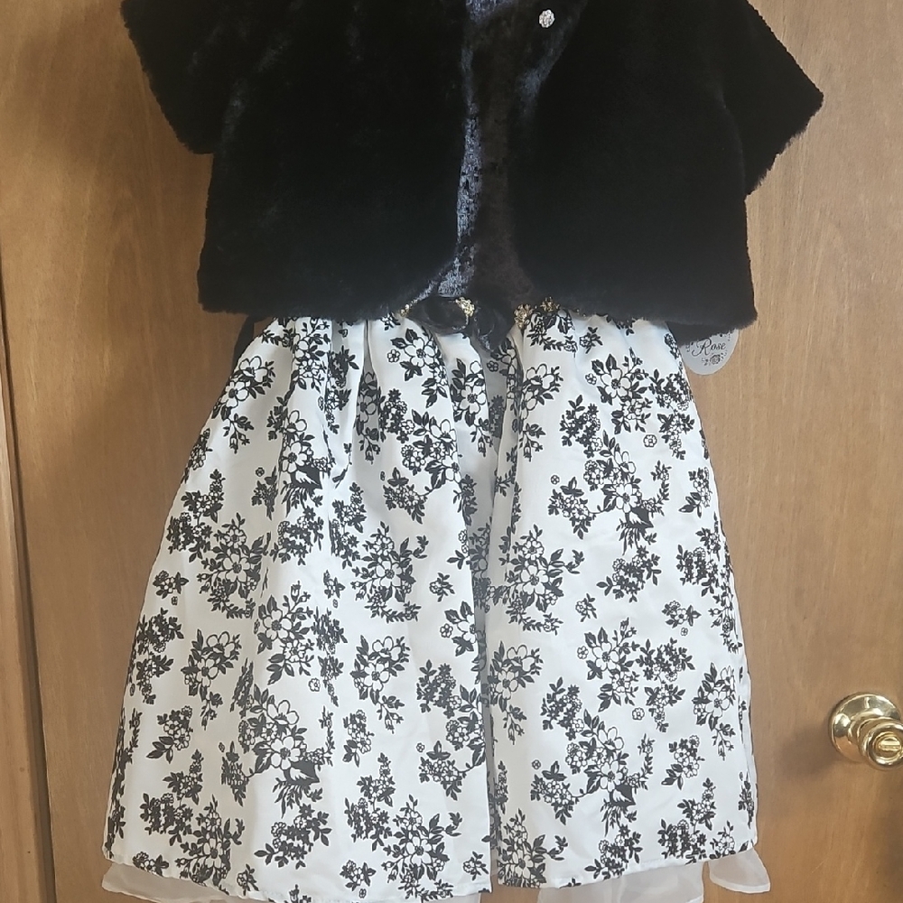 Elegant Black and White Floral Kids Dress